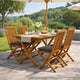 Outdoor Dining Folding Chairs Set of 4, Gray Cushions, Brown Teak Wood