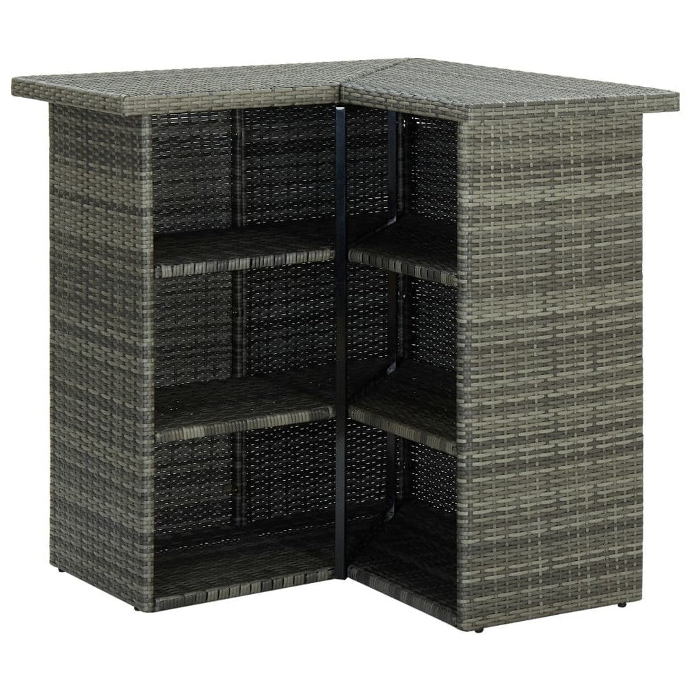Shiro Outdoor Modular Corner Bar Table 3 Shelf Gray Rattan 41 Inch BM325854