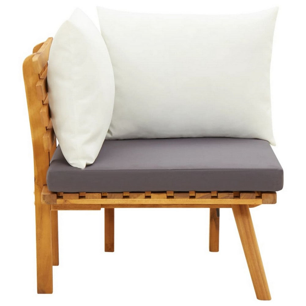 Roma Outdoor Modular Corner Chair, White Fabric, Solid Acacia Wood