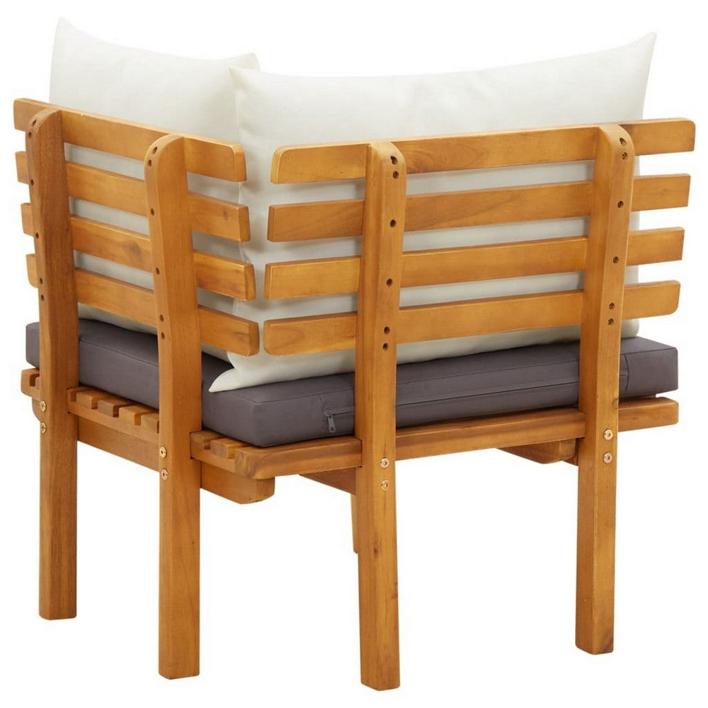 Roma Outdoor Modular Corner Chair, White Fabric, Solid Acacia Wood