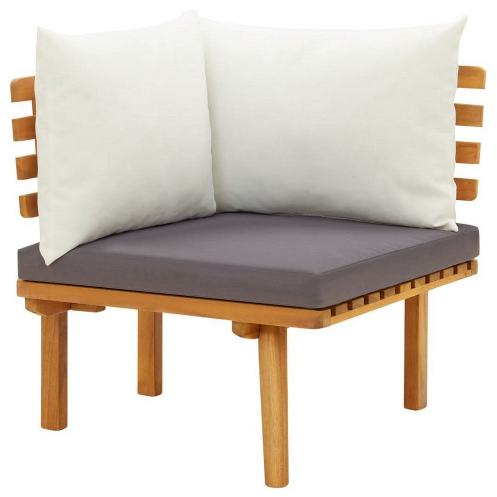 Roma Outdoor Modular Corner Chair, White Fabric, Solid Acacia Wood