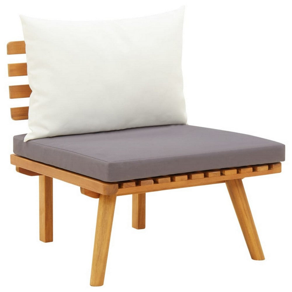 Roma Outdoor Modular Armless Chair White Fabric Brown Acacia Wood BM325856
