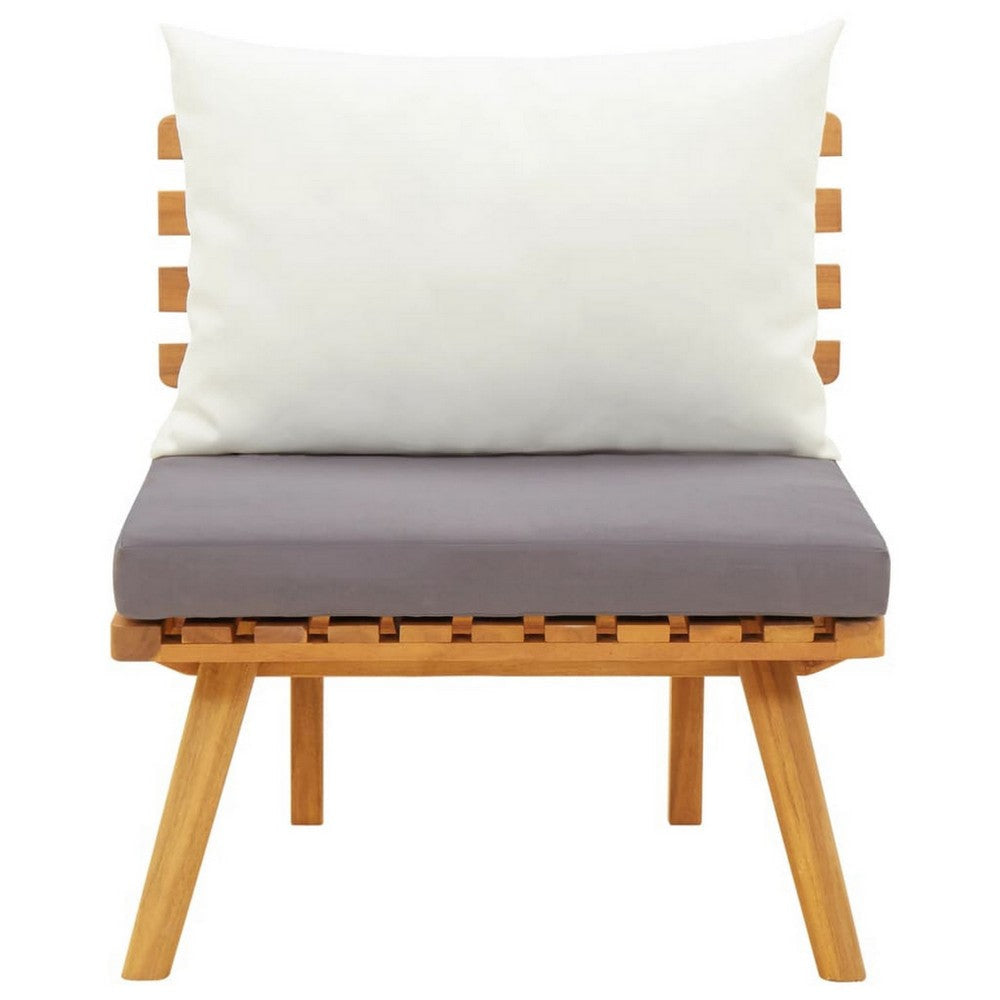 Roma Outdoor Modular Armless Chair White Fabric Brown Acacia Wood BM325856
