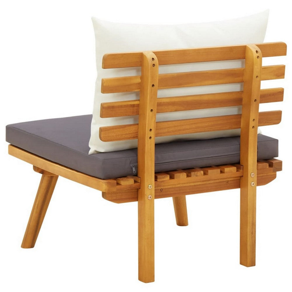 Roma Outdoor Modular Armless Chair White Fabric Brown Acacia Wood BM325856