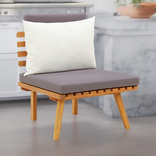 Roma Outdoor Modular Armless Chair, White Fabric, Brown Acacia Wood