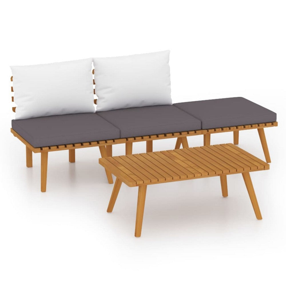 Roma 4pc Outdoor Modular Sofa Set, Coffee Table, Footrest, Acacia Wood