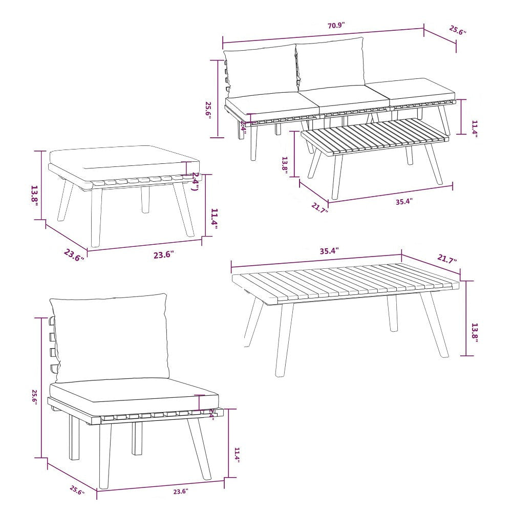 Roma 4pc Outdoor Modular Sofa Set Coffee Table Footrest Acacia Wood BM325858