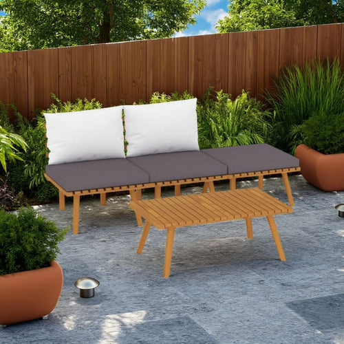 Roma 4pc Outdoor Modular Sofa Set, Coffee Table, Footrest, Acacia Wood