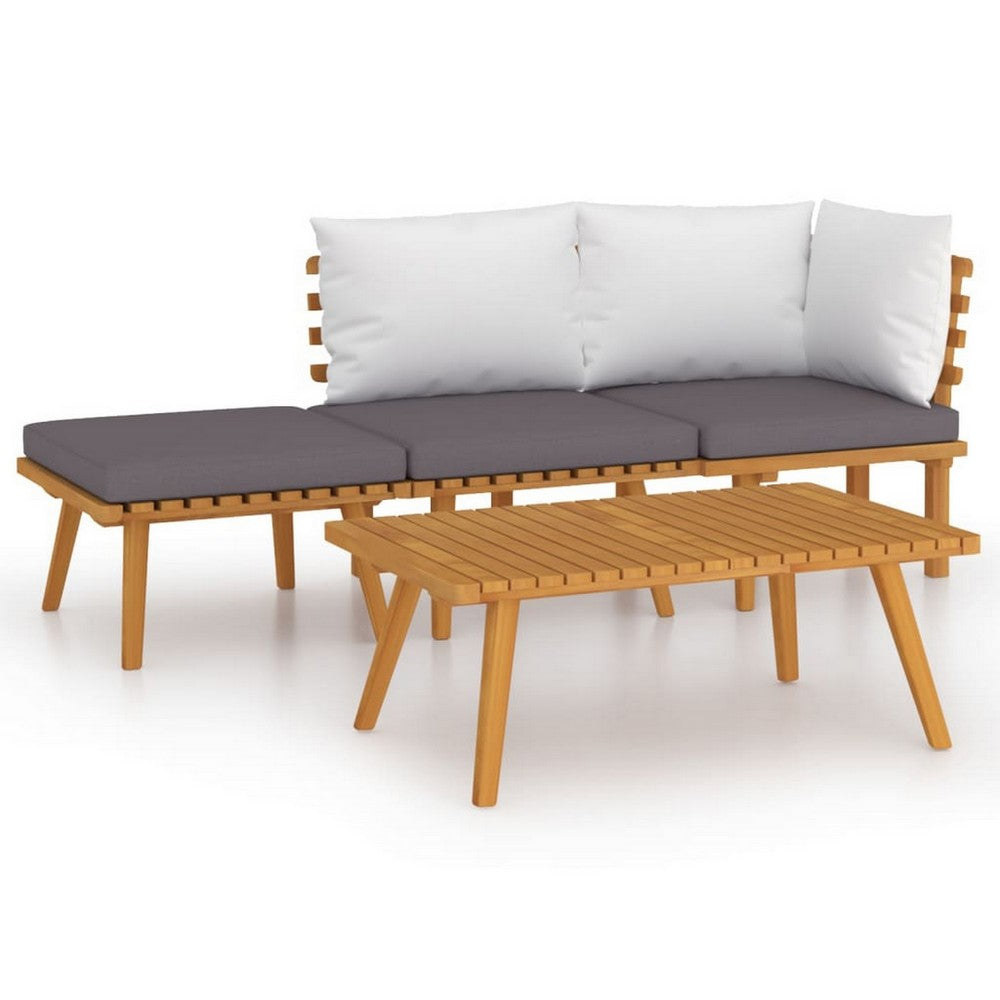 Roma 4pc Outdoor Modular Corner Sofa Set, Coffee Table, Footrest, Wood