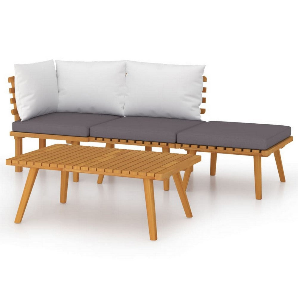 Roma 4pc Outdoor Modular Corner Sofa Set, Coffee Table, Footrest, Wood