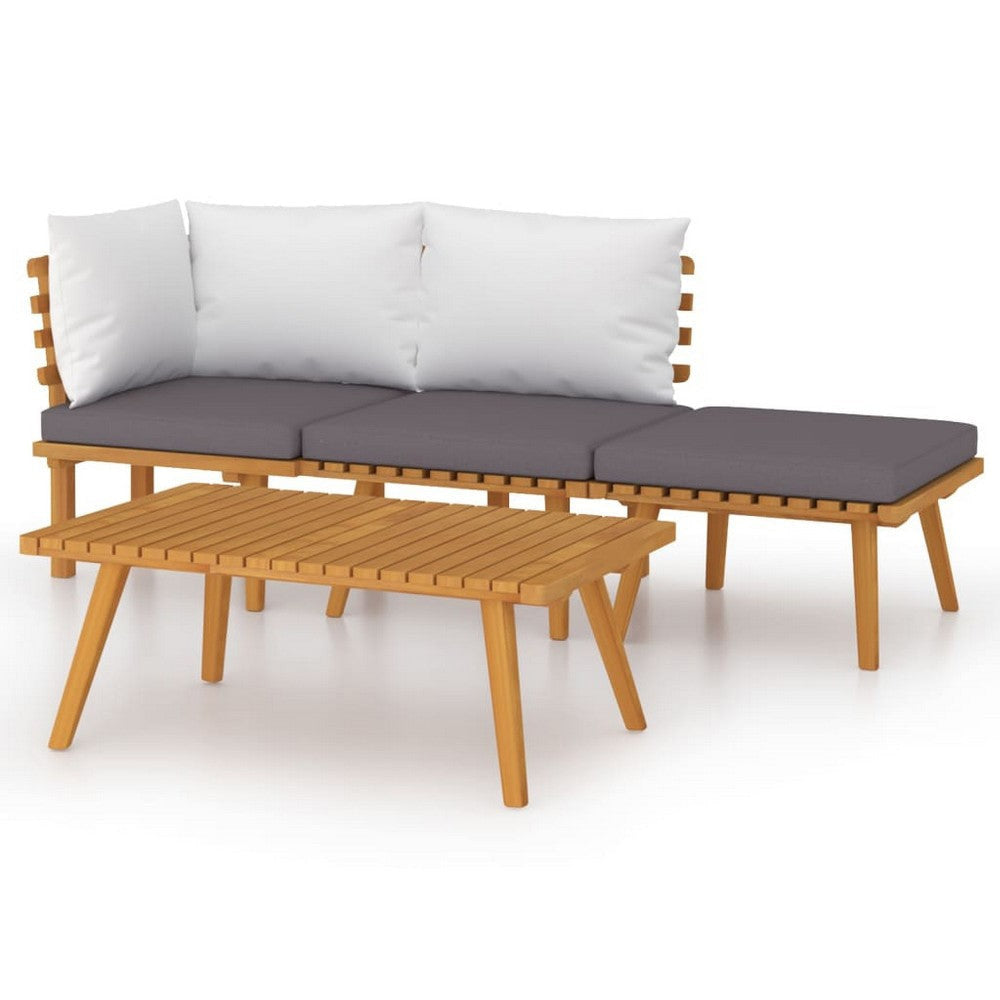 Roma 4pc Outdoor Modular Corner Sofa Set Coffee Table Footrest Wood BM325859