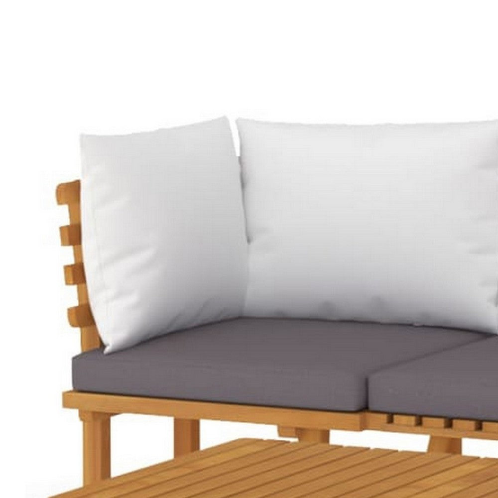 Roma 4pc Outdoor Modular Corner Sofa Set, Coffee Table, Footrest, Wood