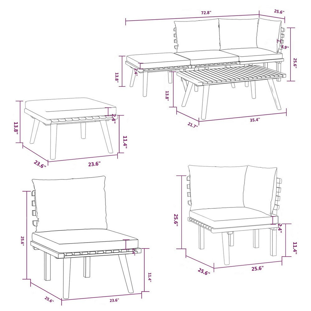 Roma 4pc Outdoor Modular Corner Sofa Set, Coffee Table, Footrest, Wood