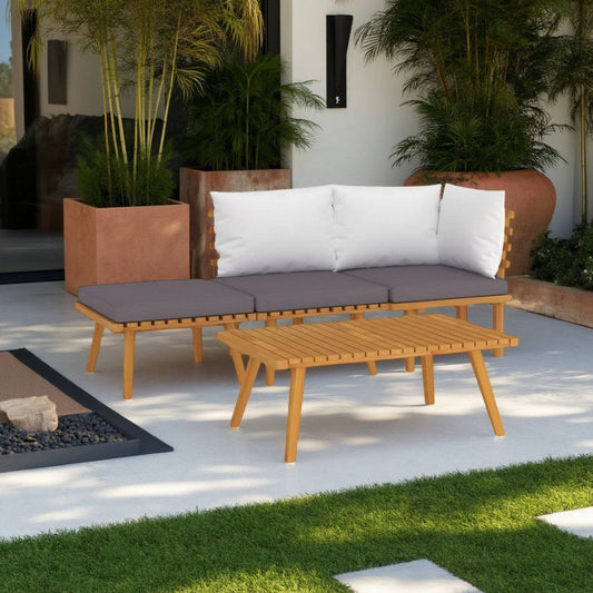 Roma 4pc Outdoor Modular Corner Sofa Set, Coffee Table, Footrest, Wood