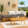 Roma 4pc Outdoor Modular Corner Sofa Set, Coffee Table, Footrest, Wood