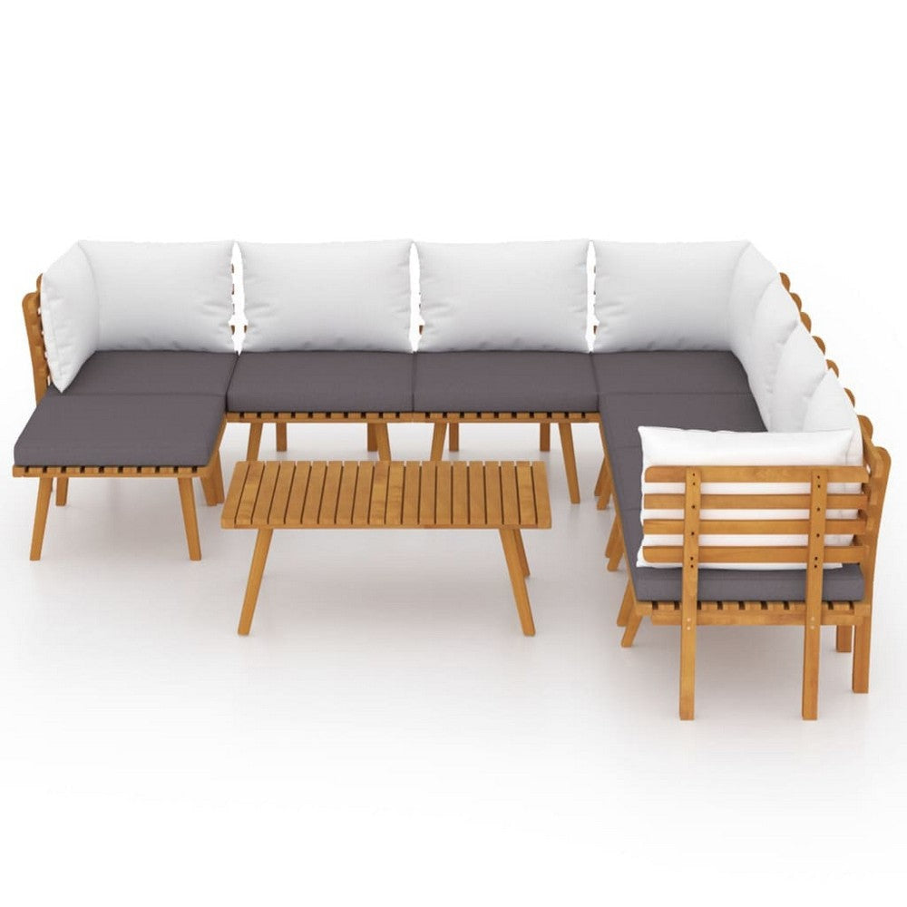 Roma 9pc Outdoor Modular Corner L Sofa w Coffee Table Footrest Wood BM325860