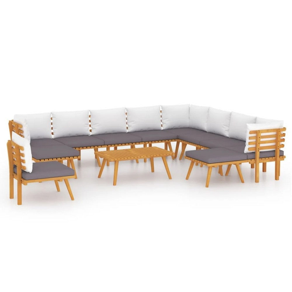 Roma 12pc Outdoor Modular Corner Sofa Set, Coffee Table, Acacia Wood