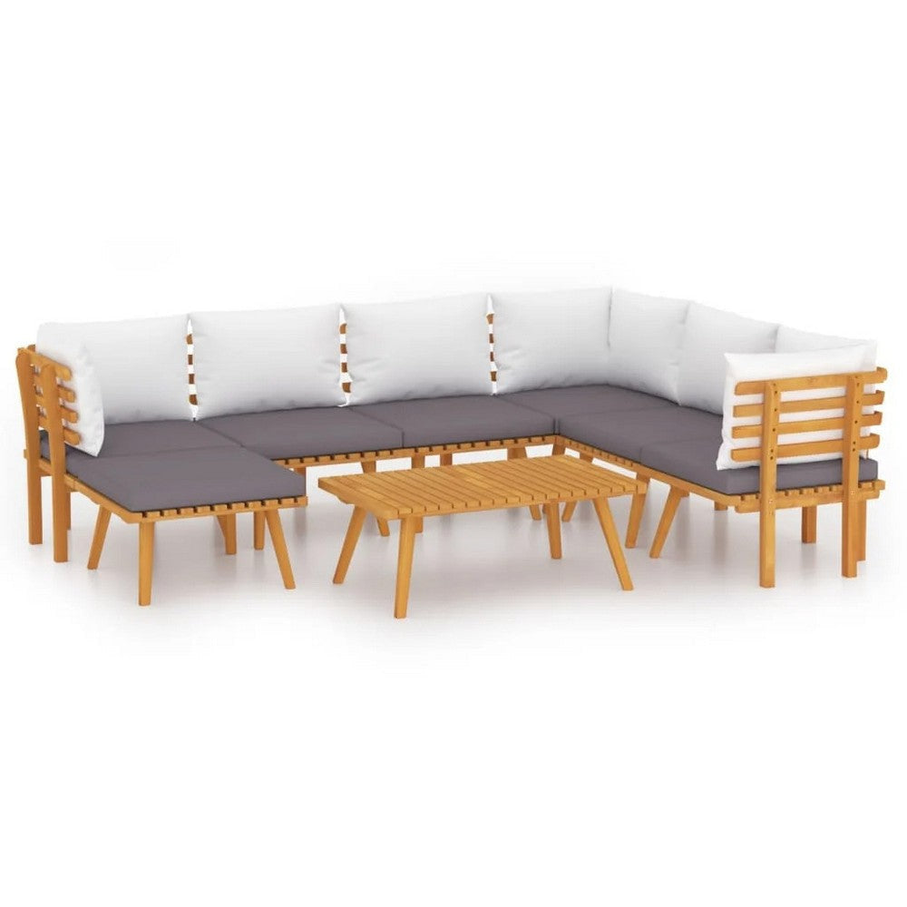 Roma 8pc Outdoor Modular Corner Sofa Set, Coffee Table, Acacia Wood