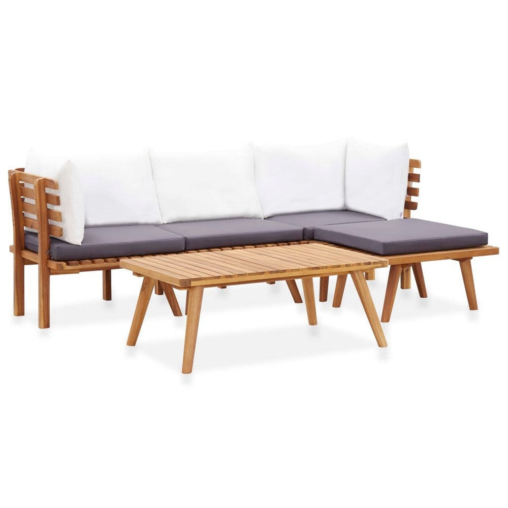 Roma 5pc Outdoor Modular Corner Sofa Set, Coffee Table, Footrest, Wood