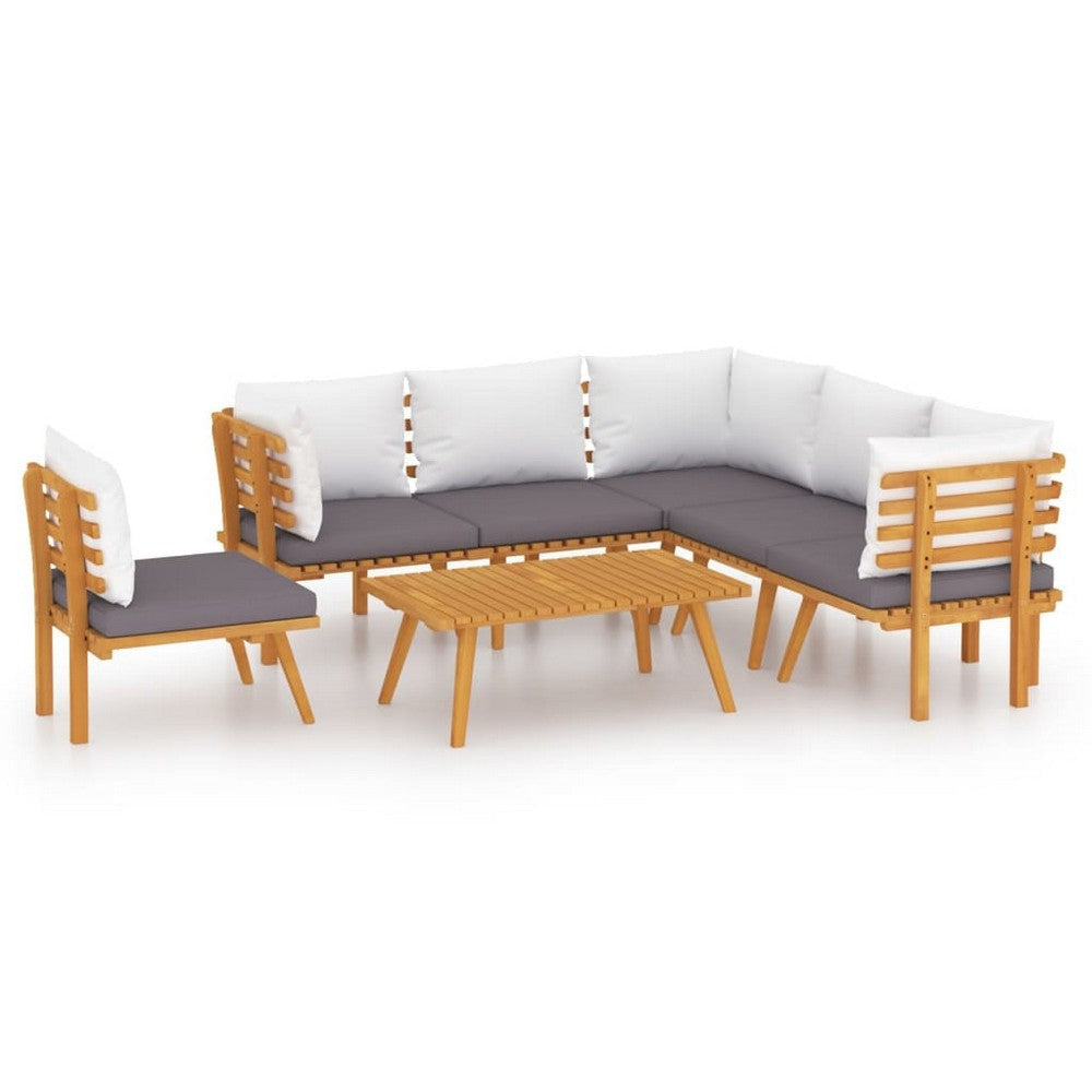 Roma 7pc Outdoor Modular Corner Sofa Set, Coffee Table, Acacia Wood
