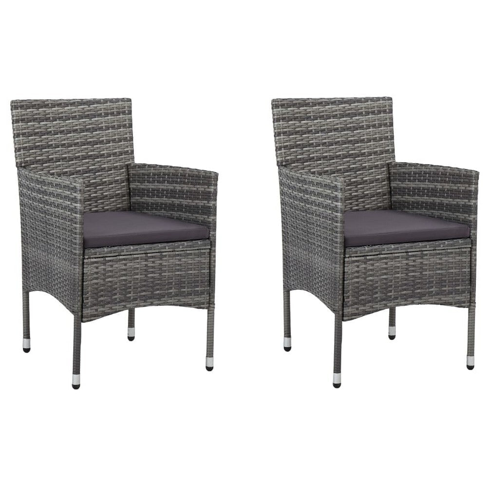 Gil Outdoor Dining Chair Set of 2, Gray Cushions and Poly Rattan