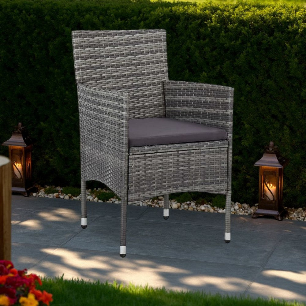 Gil Outdoor Dining Chair Set of 2, Gray Cushions and Poly Rattan