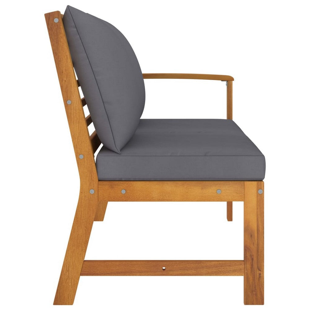 Outdoor Bench Gray Fabric Cushions Slatted Brown Solid Acacia Wood BM325867