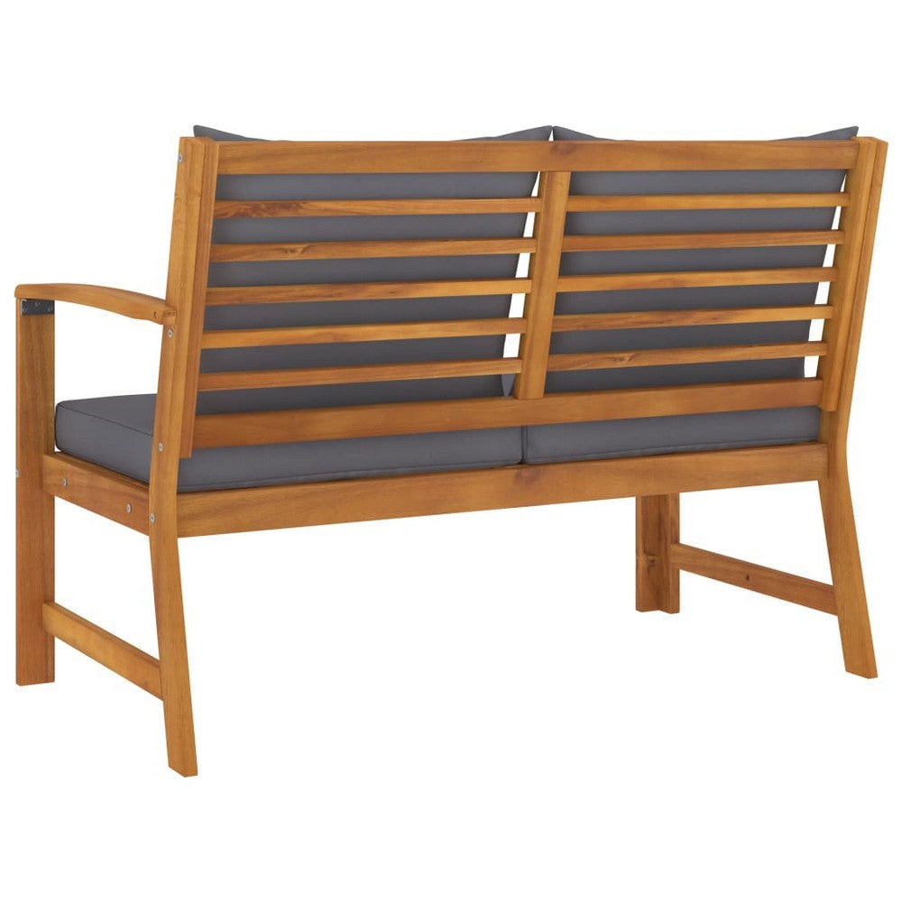 Outdoor Bench Gray Fabric Cushions Slatted Brown Solid Acacia Wood BM325867