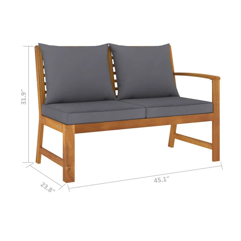 Outdoor Bench Gray Fabric Cushions Slatted Brown Solid Acacia Wood BM325867