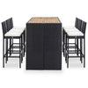 7pc Outdoor Bar Table and 6 Chairs Set White Cushions Black Rattan BM325868