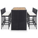 7pc Outdoor Bar Table and 6 Chairs Set White Cushions Black Rattan BM325868