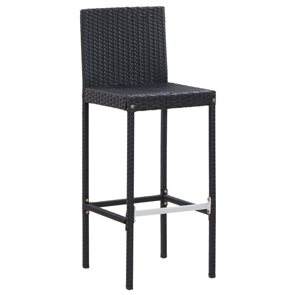 7pc Outdoor Bar Table and 6 Chairs Set White Cushions Black Rattan BM325868