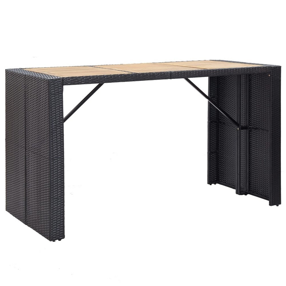 7pc Outdoor Bar Table and 6 Chairs Set White Cushions Black Rattan BM325868