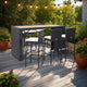 7pc Outdoor Bar Table and 6 Chairs Set, White Cushions, Black Rattan