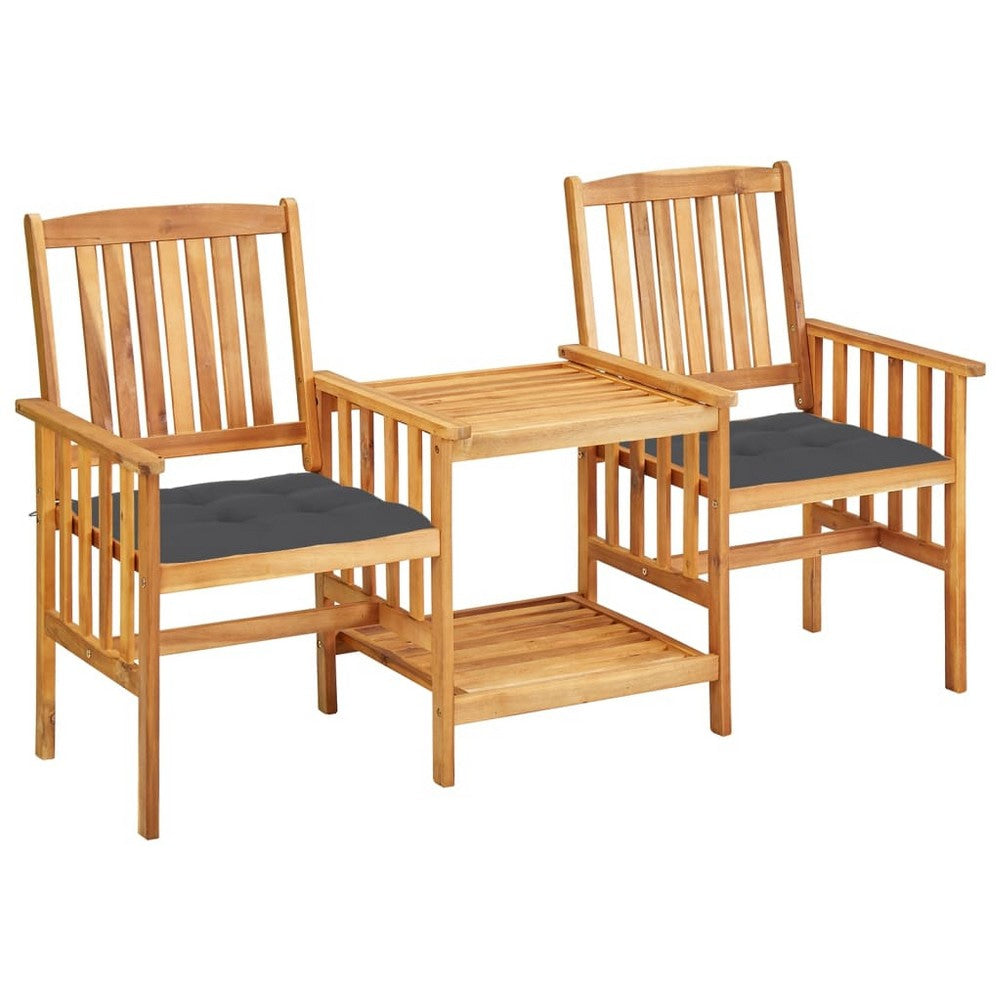3pc Outdoor Tea Table and Chairs Set, Anthracite Gray, Acacia Wood