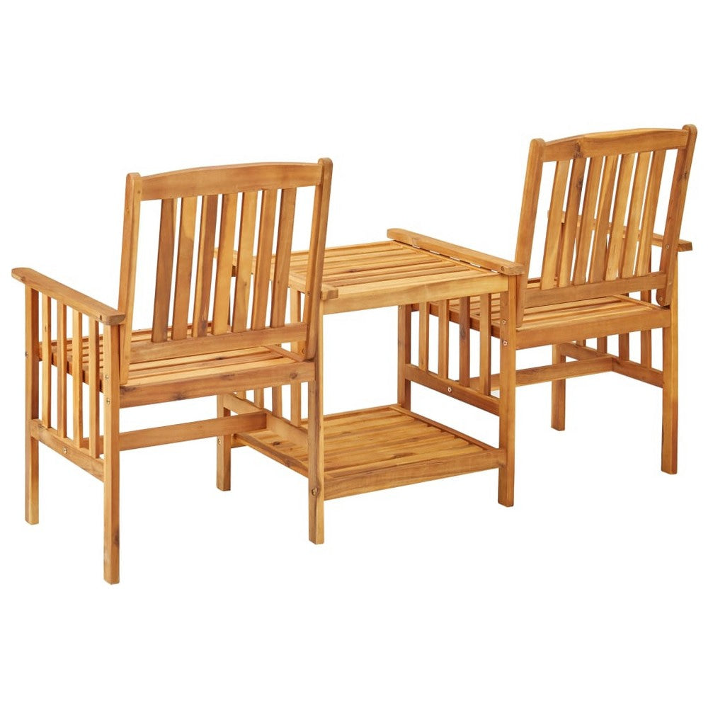 3pc Outdoor Tea Table and Chairs Set Anthracite Gray Acacia Wood BM325869