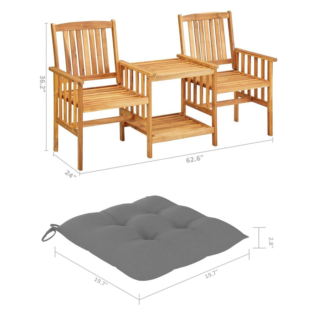 3pc Outdoor Tea Table and Chairs Set Anthracite Gray Acacia Wood BM325869