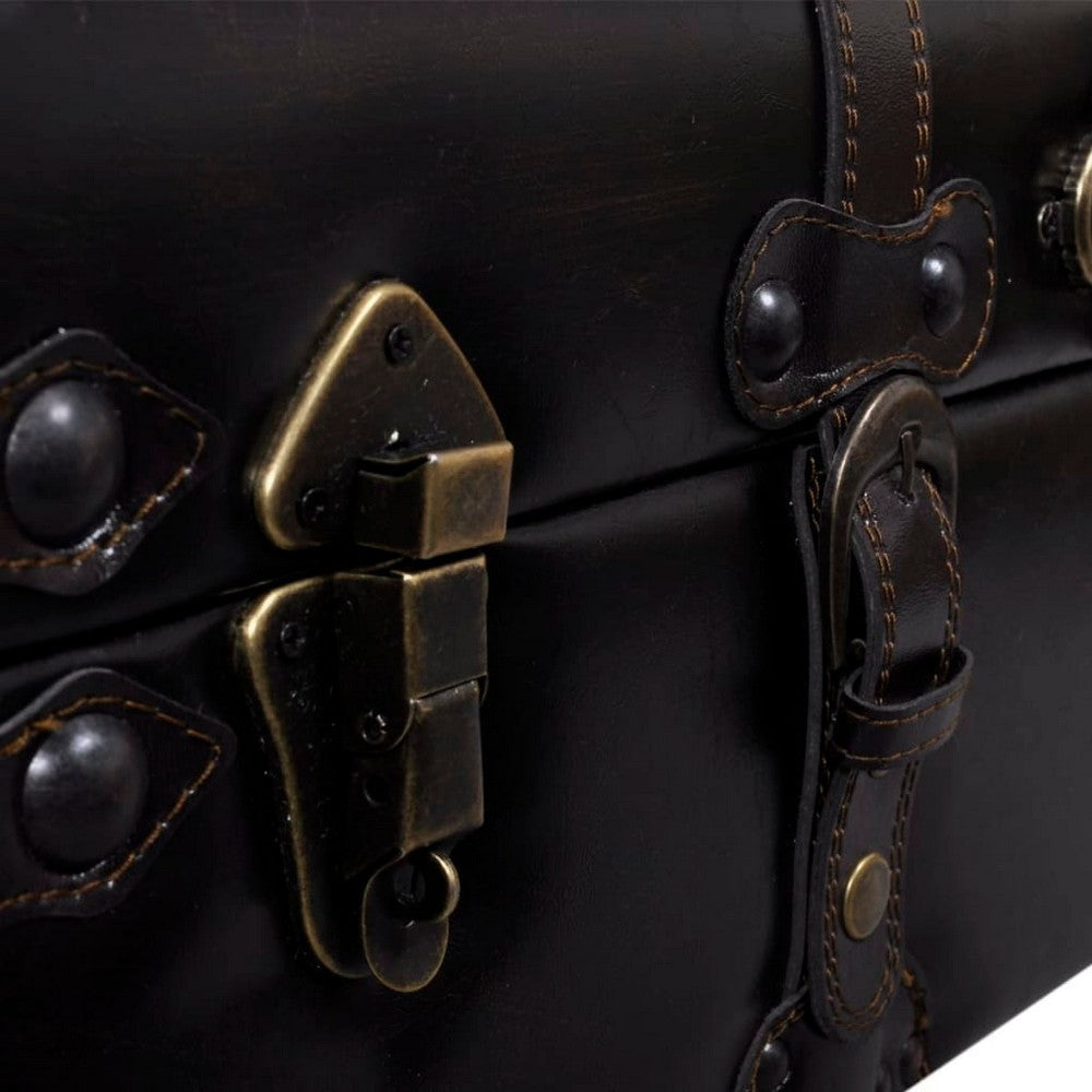 Storage Bench Ottoman Solid Wood Black Tufted Faux Leather 44 Inch BM325870