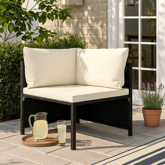 Nilo Outdoor Modular Sectional Corner Sofa Seat, Cream, Black Rattan