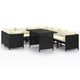 Nilo 9pc Outdoor Modular Corner Sofa Set w Dining Table, Black Rattan