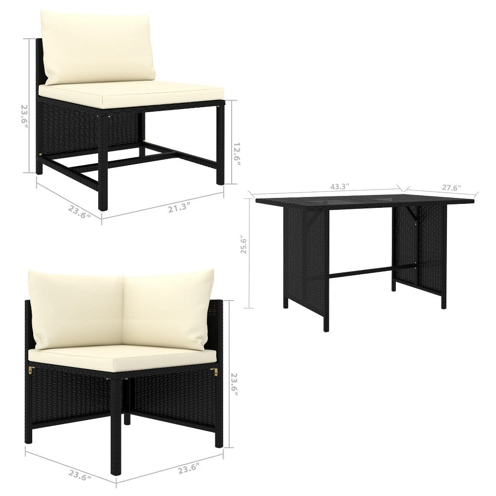 Nilo 9pc Outdoor Modular Corner Sofa Set w Dining Table Black Rattan BM325874
