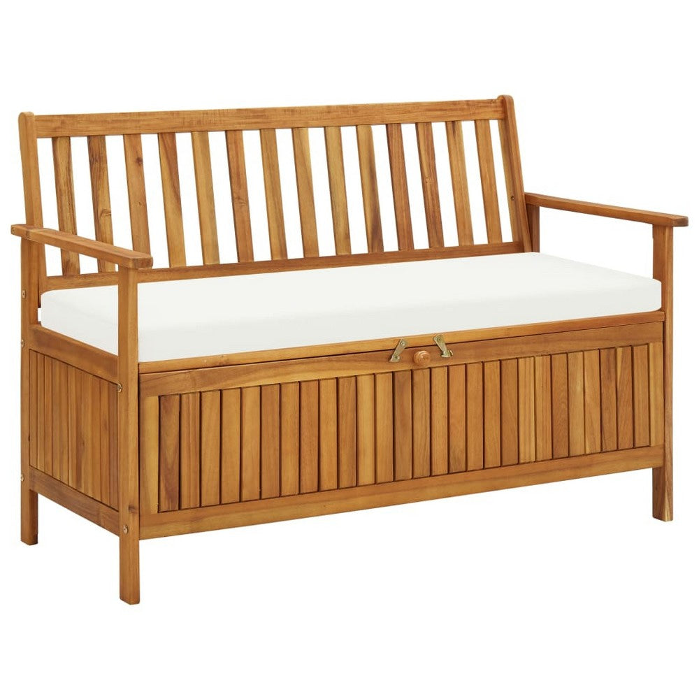 Reja Outdoor Storage Bench, 47 Inch Brown Solid Acacia Wood, White