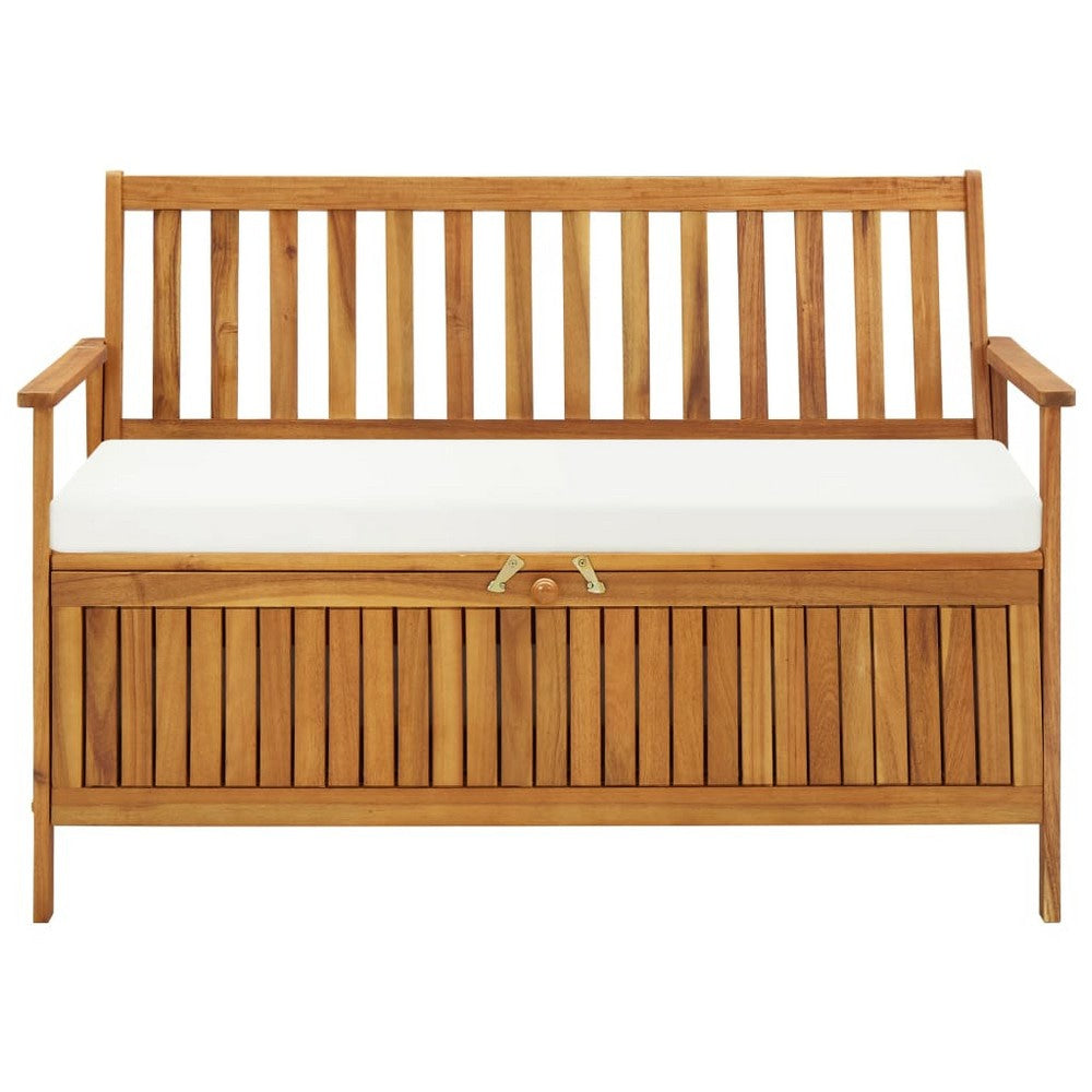 Reja Outdoor Storage Bench 47 Inch Brown Solid Acacia Wood White BM325876