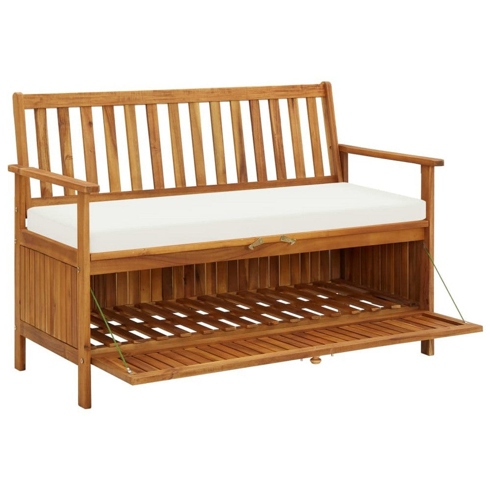 Reja Outdoor Storage Bench 47 Inch Brown Solid Acacia Wood White BM325876
