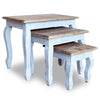 3pc Nesting End Table Set Light Blue Turned Legs Brown Reclaimed Wood BM325877