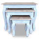 3pc Nesting End Table Set Light Blue Turned Legs Brown Reclaimed Wood BM325877