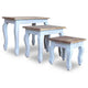 3pc Nesting End Table Set Light Blue Turned Legs Brown Reclaimed Wood BM325877