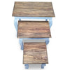 3pc Nesting End Table Set Light Blue Turned Legs Brown Reclaimed Wood BM325877