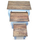 3pc Nesting End Table Set Light Blue Turned Legs Brown Reclaimed Wood BM325877