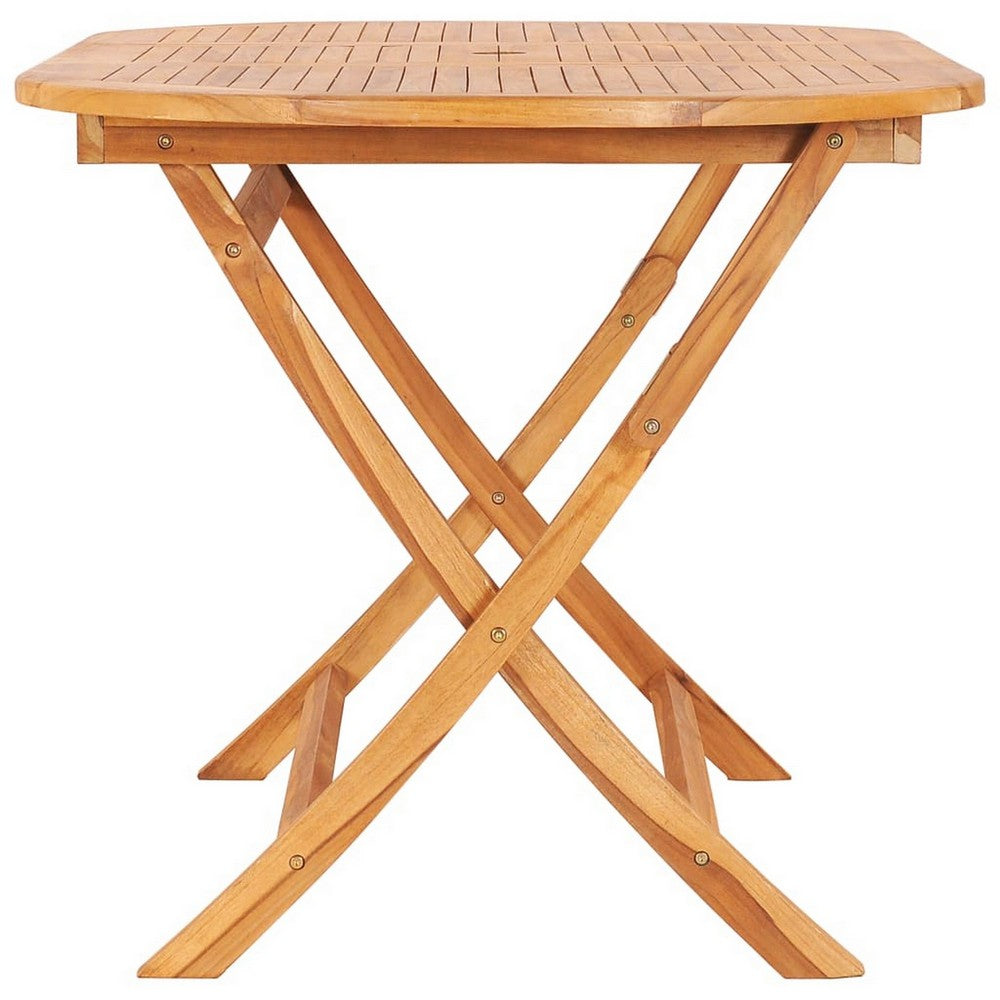 Outdoor Folding Dining Table, Slatted, X Legs, 63 Inch Brown Wood